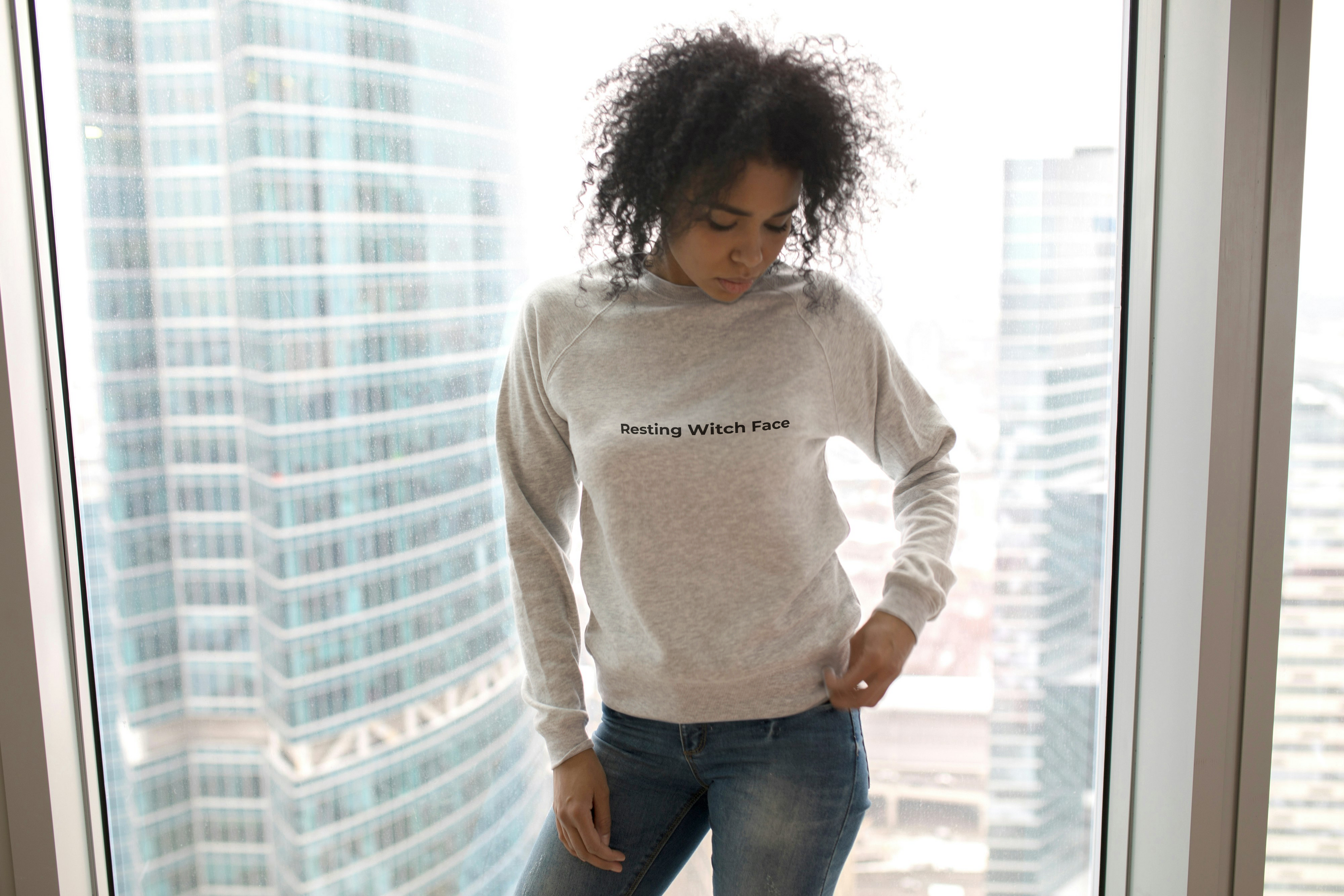 Resting Witch Face Sweatshirt | Front "Resting Witch Face" | Back "Aligned, Not Tamed" | Unisex Heavy Blend