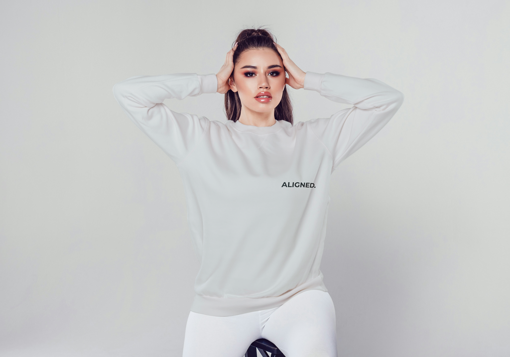 Aligned Sweatshirt | Front "ALIGNED. " | Back "Vertical Line Design" | Minimalist Unisex Sweatshirt