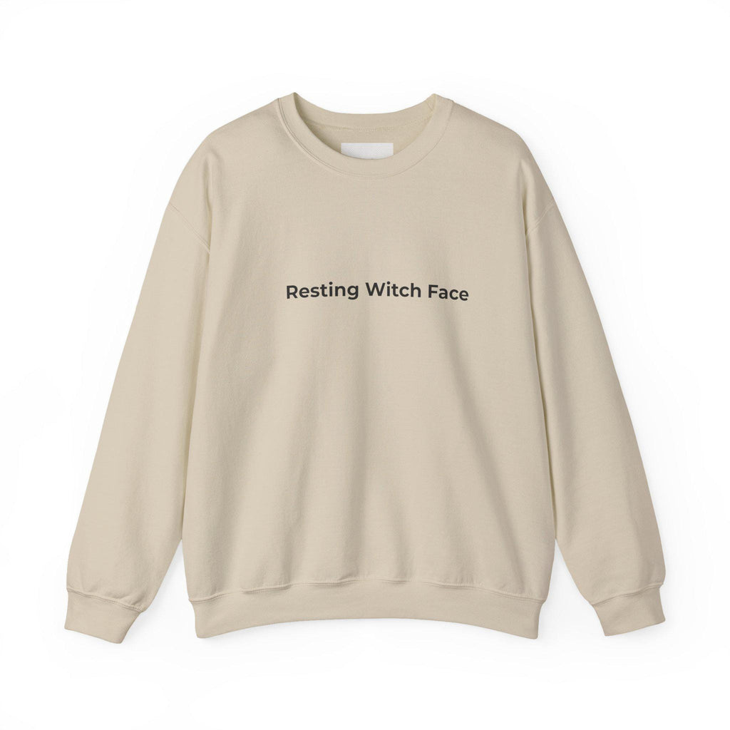 Resting Witch Face Sweatshirt | Front "Resting Witch Face" | Back "Aligned, Not Tamed" | Unisex Heavy Blend